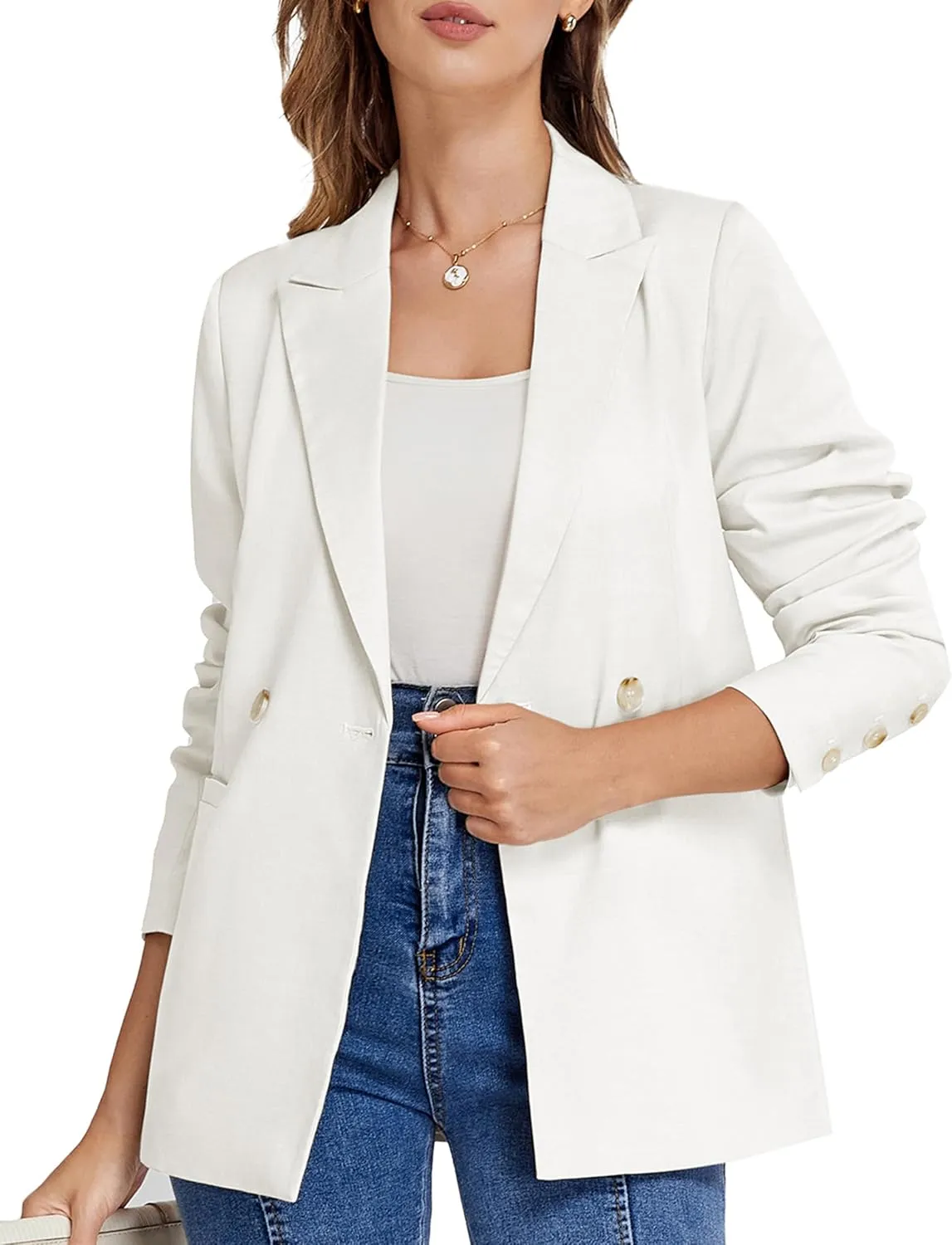 Belle Poque Women Business Casual Blazer Long Sleeve Lapel Button Work Blazer with Pockets