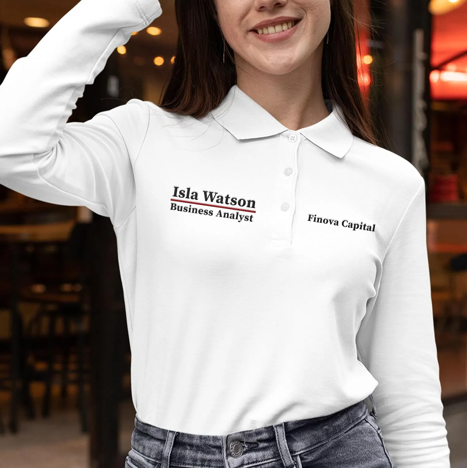 Custom Embroidered Long Sleeve Polo Shirt for Women Personalized Embroidery Text Name