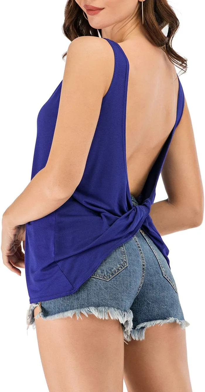 Famulily Women's Sexy Sleeveless Open Back Shirt Knotted Tank Top