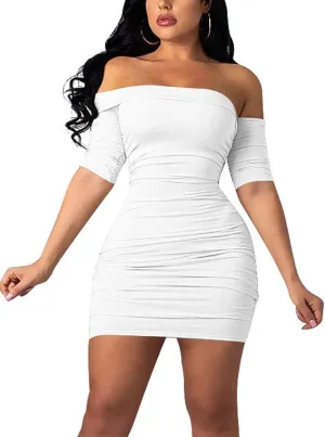 GOBLES Women's Summer Short Sleeve Sexy Bodycon Ruched Mini Party Dress