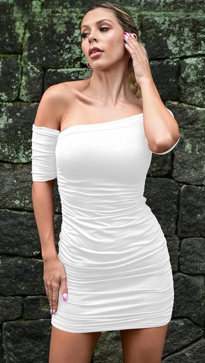GOBLES Women's Summer Short Sleeve Sexy Bodycon Ruched Mini Party Dress
