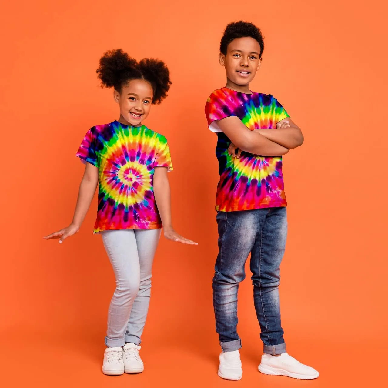 Kids Tie Dye Shirt 6-18 Years Children Hippies Senior Tie-Dye Tee Tshirt for Boys' Girls'