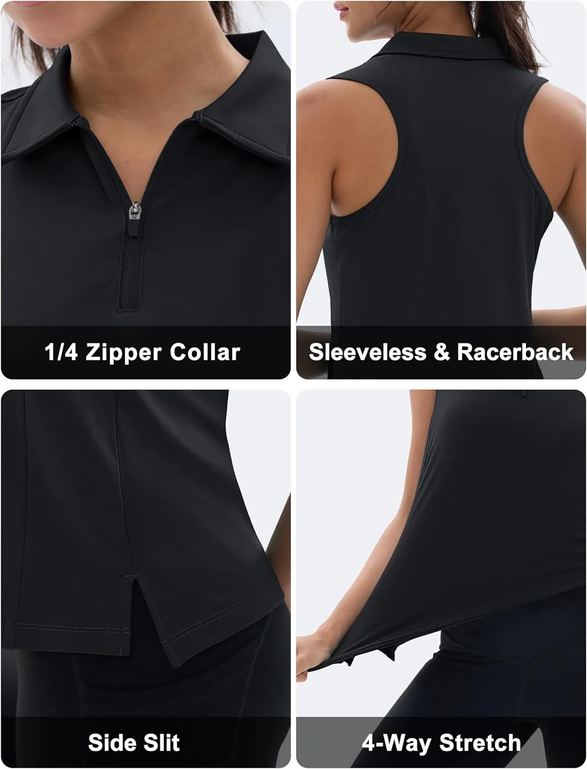 MAGCOMSEN Womens Golf Polo Shirts Sleeveless Racerback Zip Up UPF 50  Quick Dry Tennis Workout Athletic Tank Tops