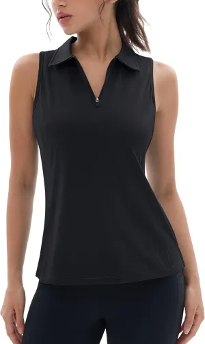 MAGCOMSEN Womens Golf Polo Shirts Sleeveless Racerback Zip Up UPF 50  Quick Dry Tennis Workout Athletic Tank Tops