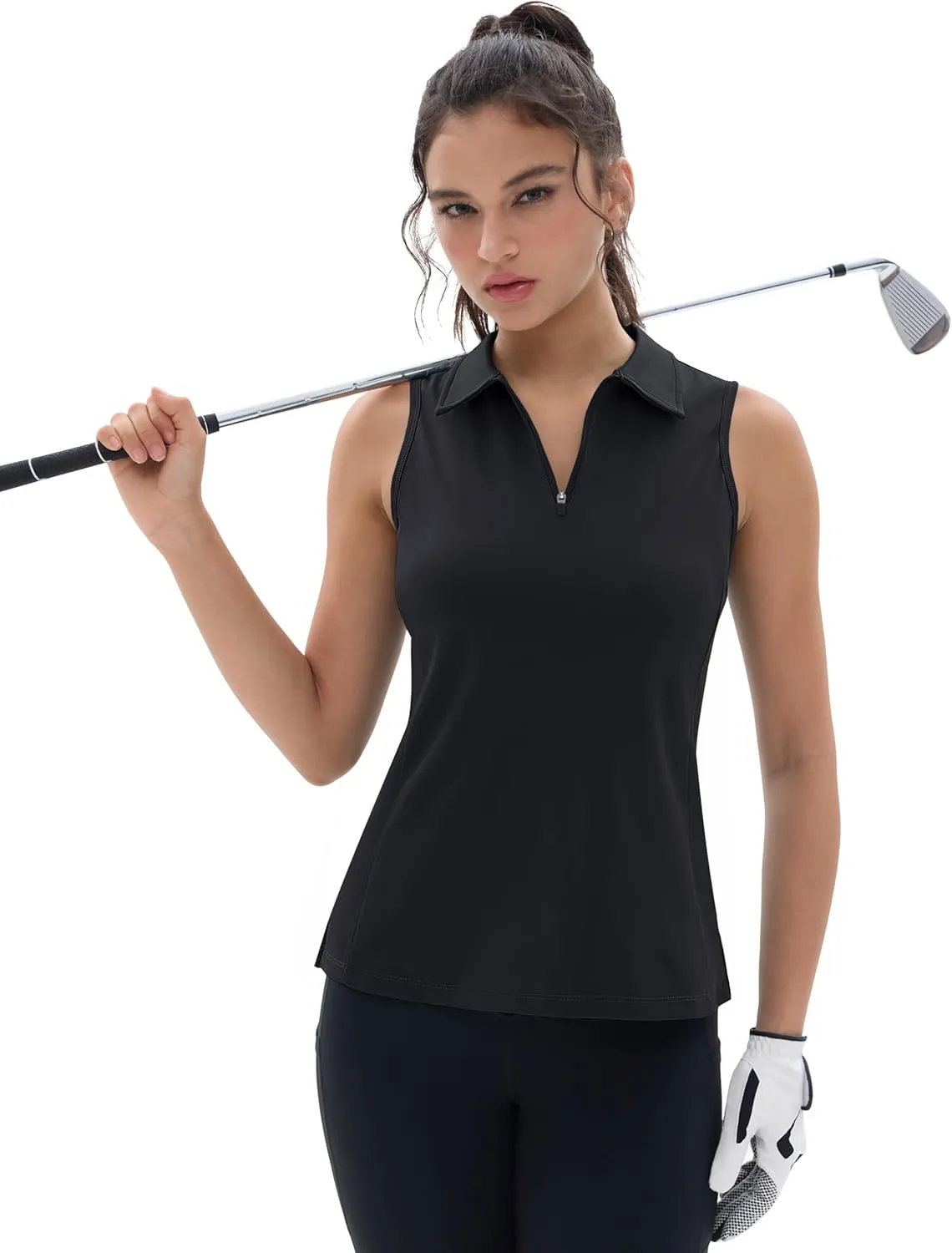 MAGCOMSEN Womens Golf Polo Shirts Sleeveless Racerback Zip Up UPF 50  Quick Dry Tennis Workout Athletic Tank Tops