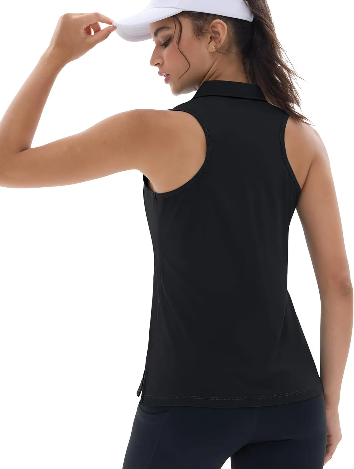 MAGCOMSEN Womens Golf Polo Shirts Sleeveless Racerback Zip Up UPF 50  Quick Dry Tennis Workout Athletic Tank Tops