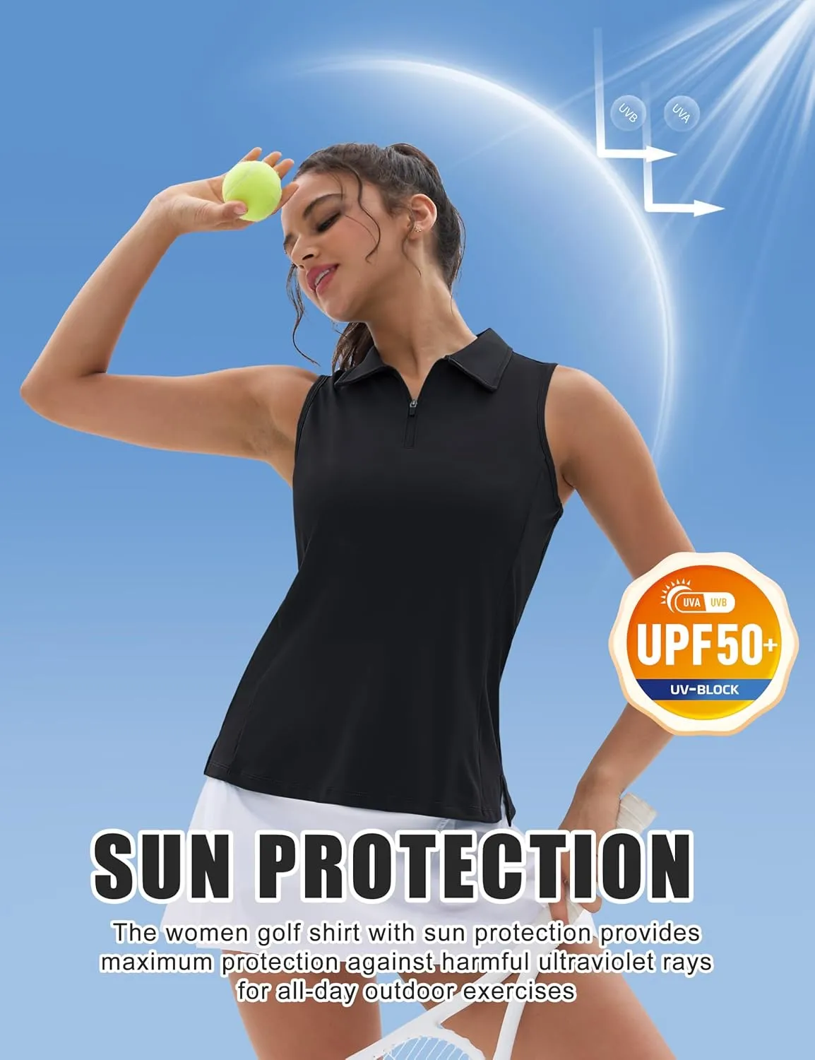MAGCOMSEN Womens Golf Polo Shirts Sleeveless Racerback Zip Up UPF 50  Quick Dry Tennis Workout Athletic Tank Tops