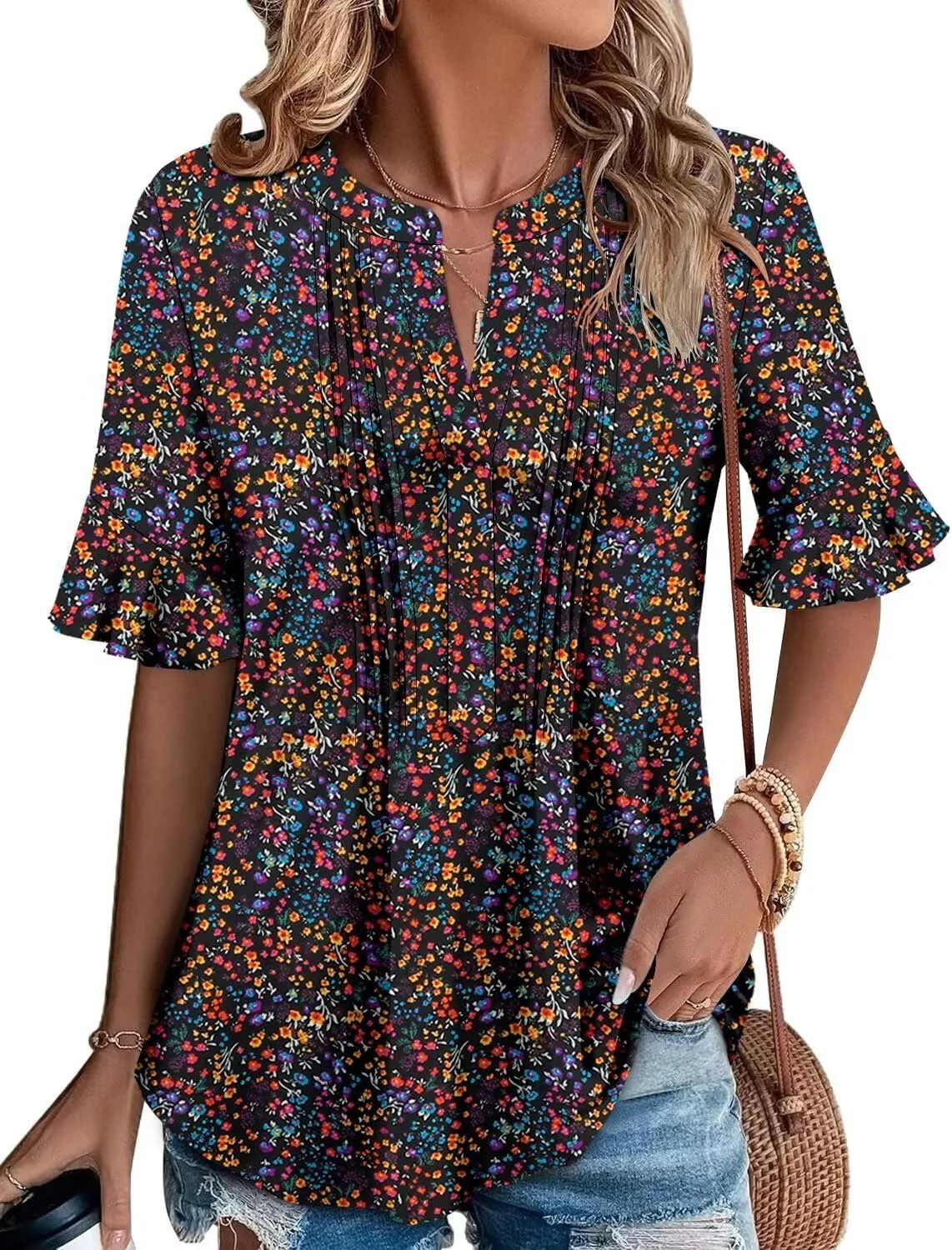 Magritta Womens Business Casual Tops Summer Fashion 3/4 Ruffle Sleeve T Shirts Dressy Casual Tunic Blouse