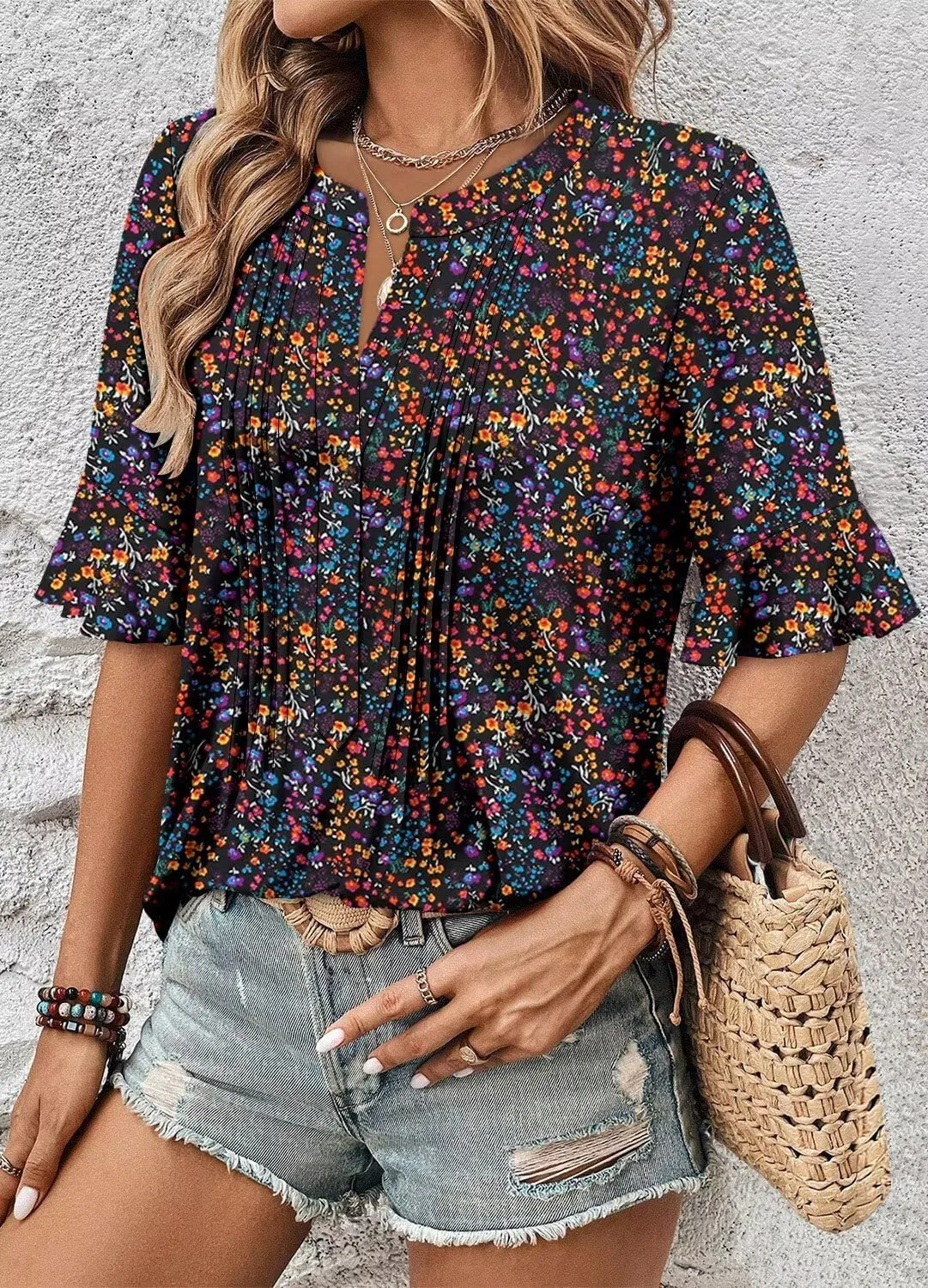 Magritta Womens Business Casual Tops Summer Fashion 3/4 Ruffle Sleeve T Shirts Dressy Casual Tunic Blouse