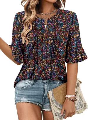 Magritta Womens Business Casual Tops Summer Fashion 3/4 Ruffle Sleeve T Shirts Dressy Casual Tunic Blouse