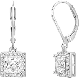 MDFUN Dangle Earrings 18K White Gold Plated Round Princess Halo Square Heart Teardrop Eye Cut Clear Cubic Zirconia Drop Earrings for Women Hypoallergenic