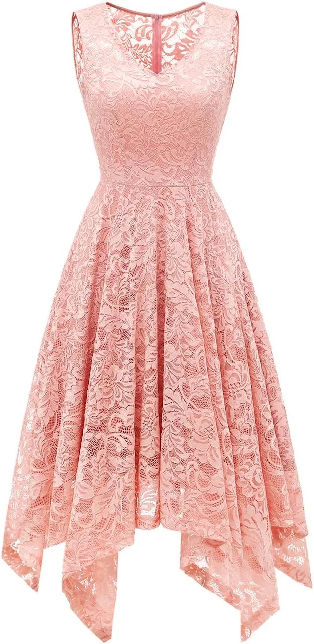 Meetjen Women's Cocktail Party Dresses 2025 Handkerchief Hem Lace Formal Wedding Guest Bridesmaid Fancy Prom Dress