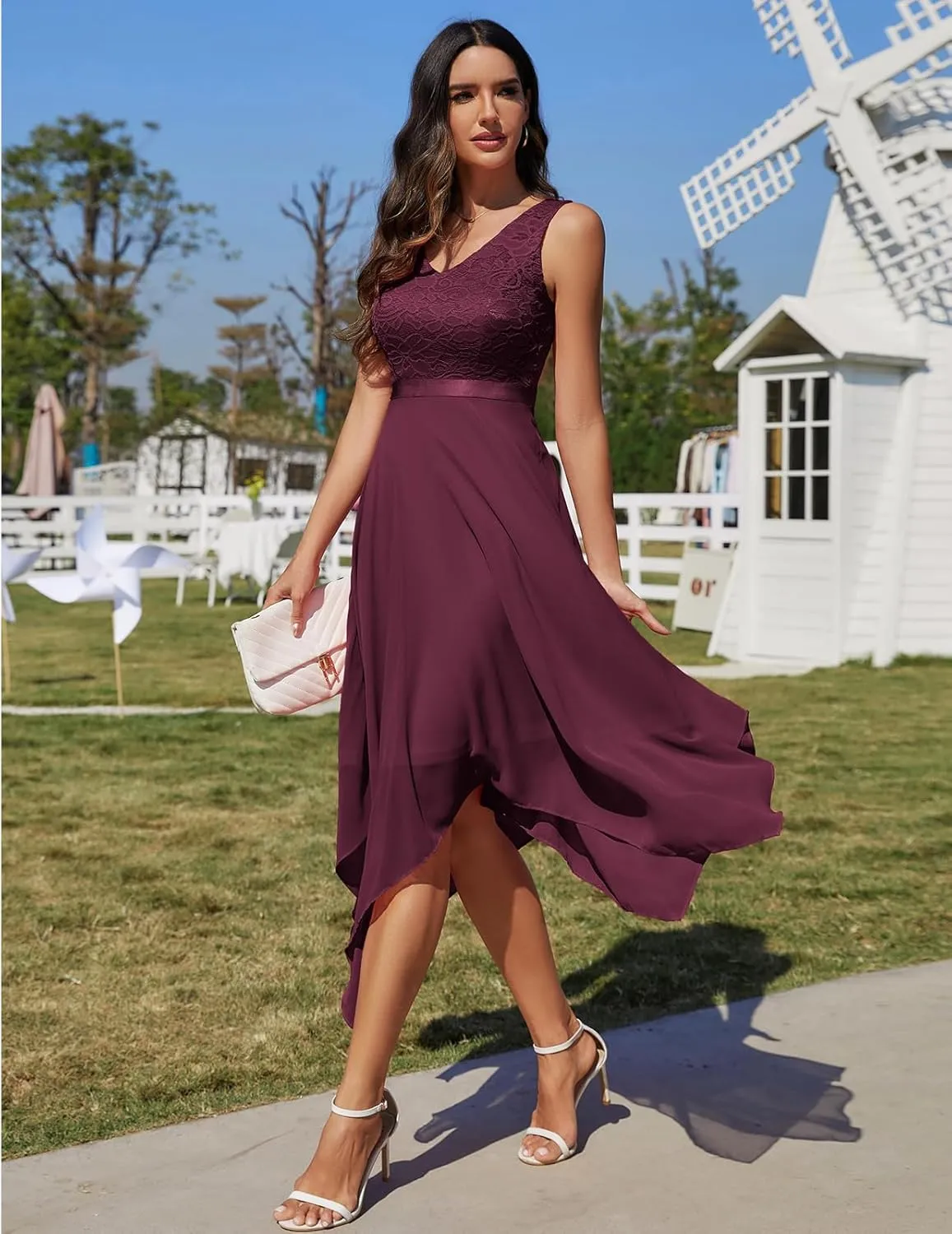 Meetjen Women's Lace Cocktail Party Dress 2025 Handkerchief Hem Bridesmaid Prom Formal Dresses for Wedding Guest