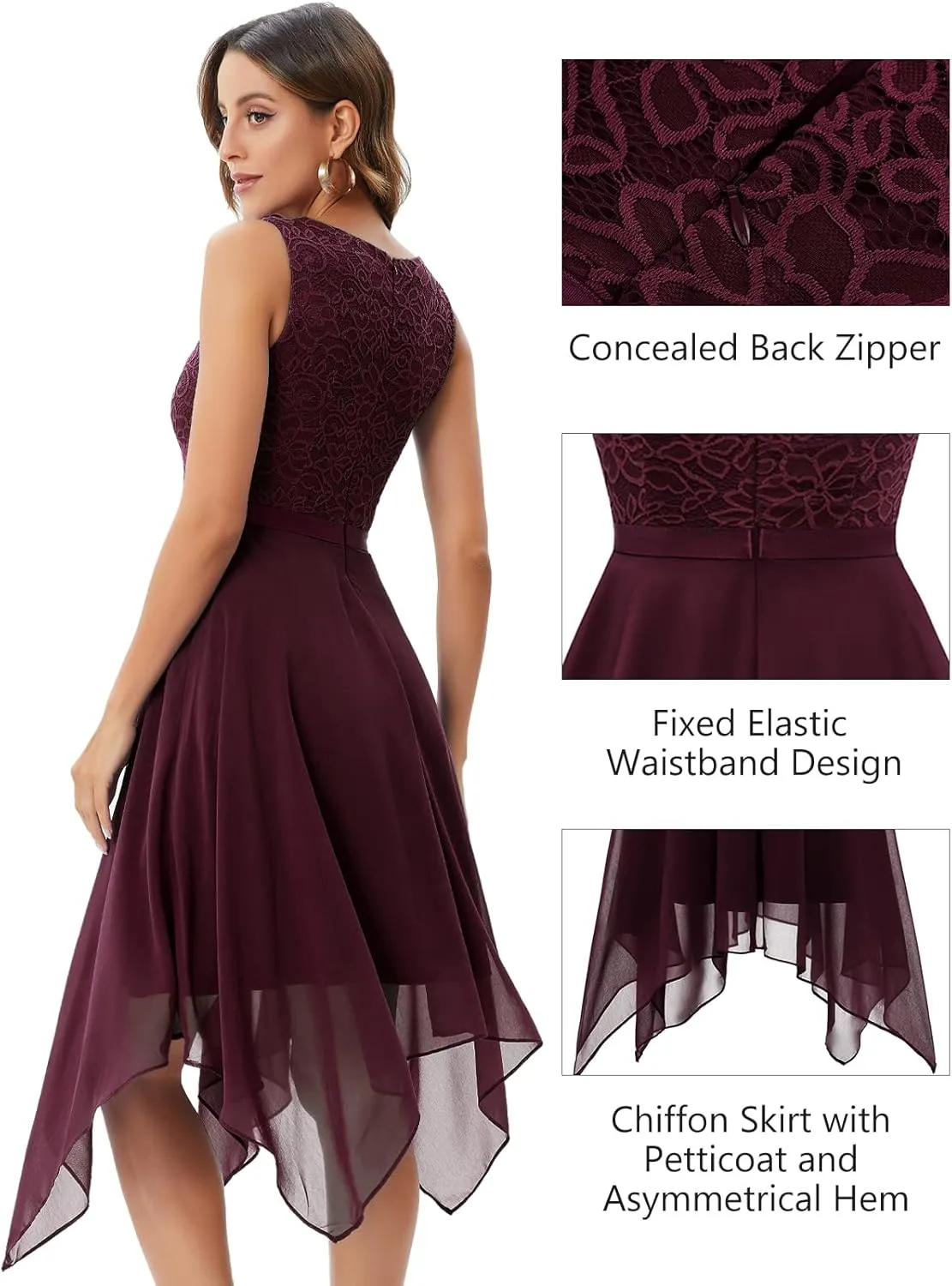Meetjen Women's Lace Cocktail Party Dress 2025 Handkerchief Hem Bridesmaid Prom Formal Dresses for Wedding Guest