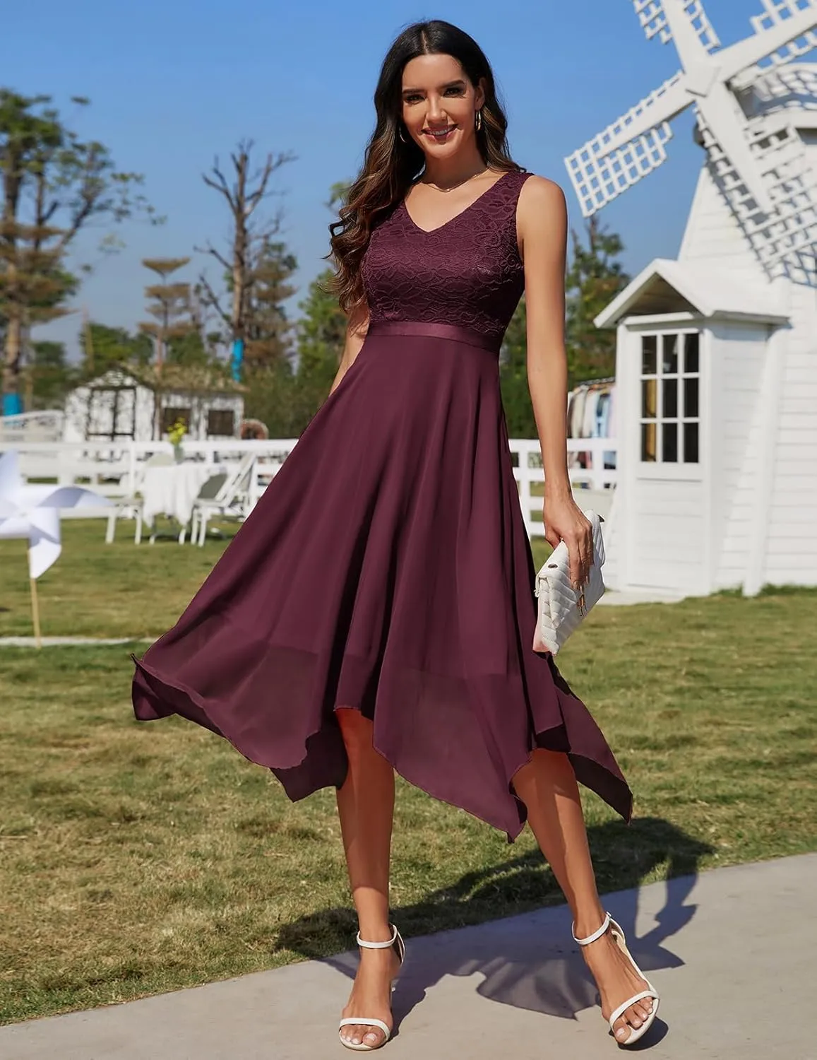 Meetjen Women's Lace Cocktail Party Dress 2025 Handkerchief Hem Bridesmaid Prom Formal Dresses for Wedding Guest