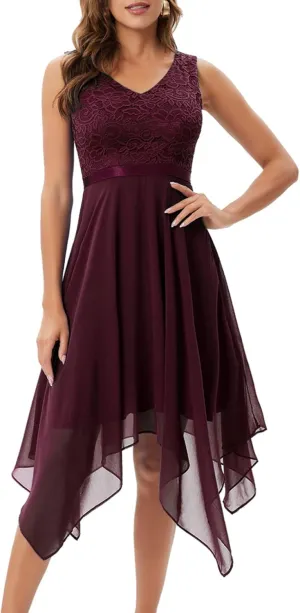 Meetjen Women's Lace Cocktail Party Dress 2025 Handkerchief Hem Bridesmaid Prom Formal Dresses for Wedding Guest