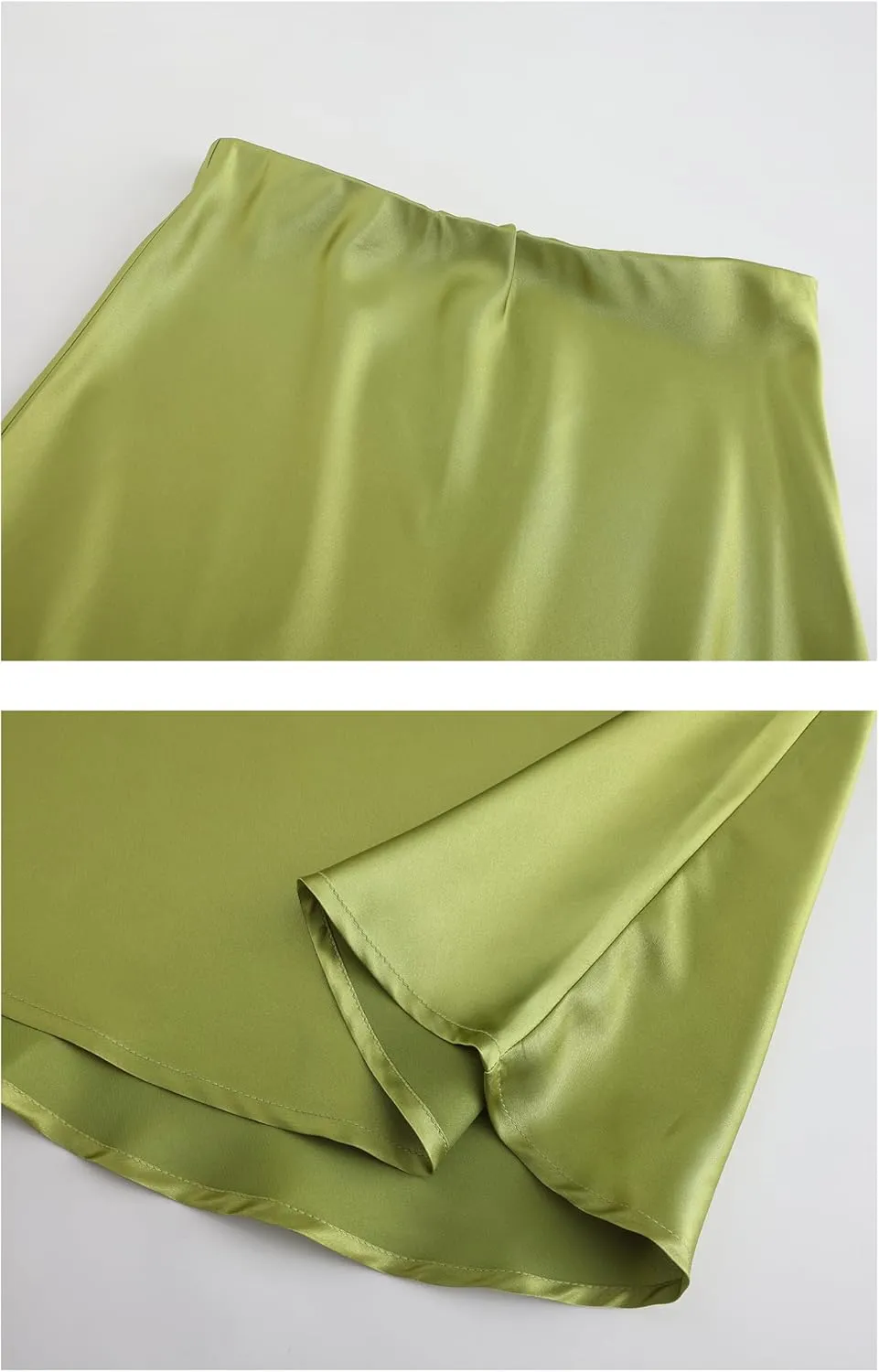 Mist Azur Women Silky Satin Side Split Skirt High Waist Elastic Elegant A Line Midi Skirts for Women