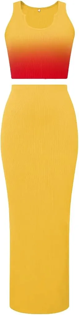 Nimsruc 2 Piece Outfits for Women Sexy Bodycon Skirt Set Summer Casual Matching Sets