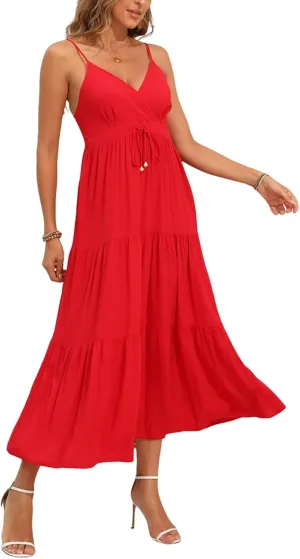 OSTOO Women's Floral Print Maxi Dresses Sleeveless Sleeves Boho Empire Waist Dress