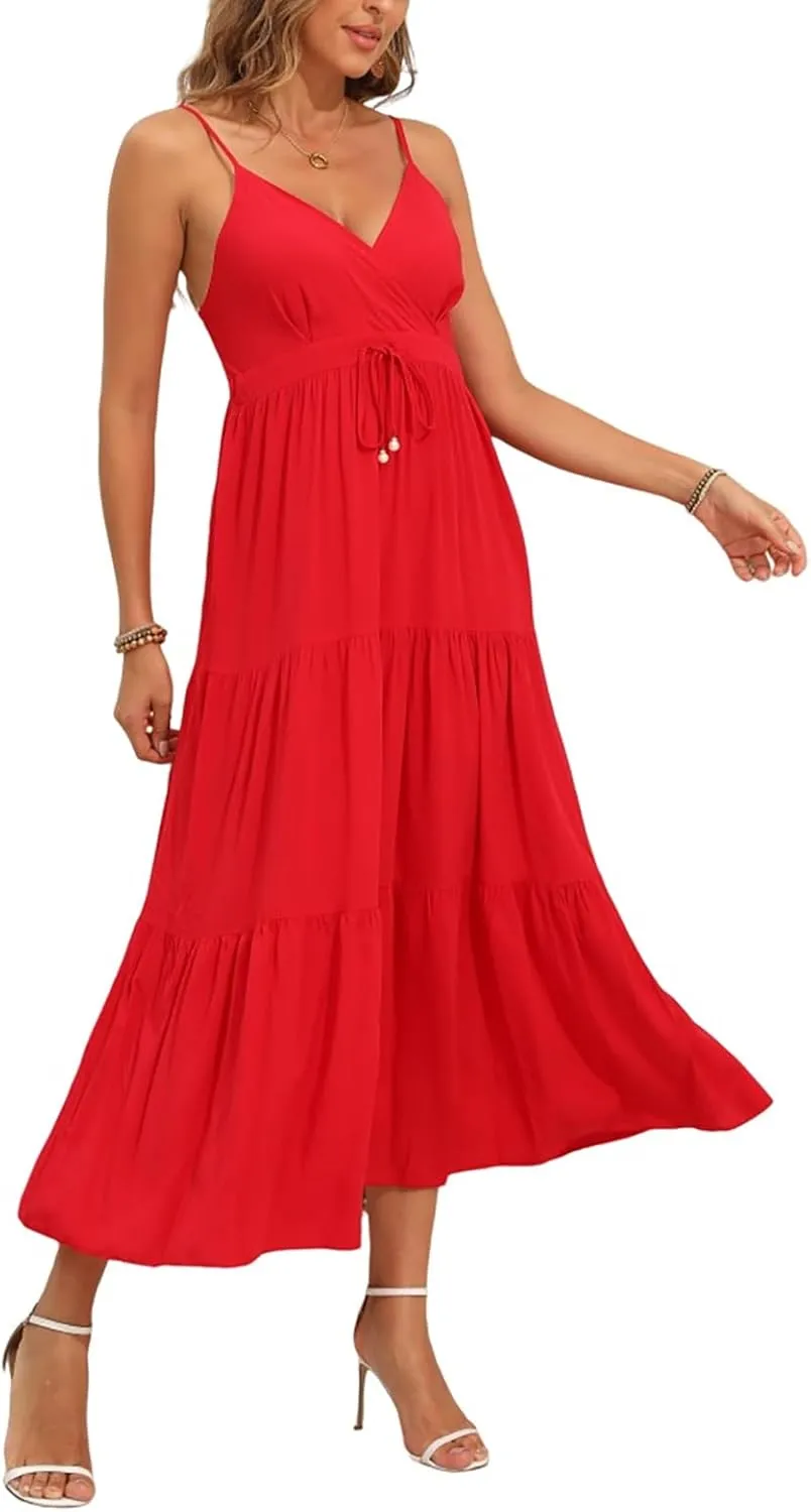 OSTOO Women's Floral Print Maxi Dresses Sleeveless Sleeves Boho Empire Waist Dress