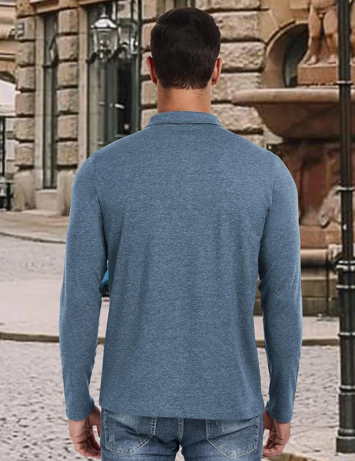 PEGENO Mens Polo Short/Long Sleeve Shirt Classic Button Basic Solid Color Designed Collared Polo Shirt Fashion Casual Shirts