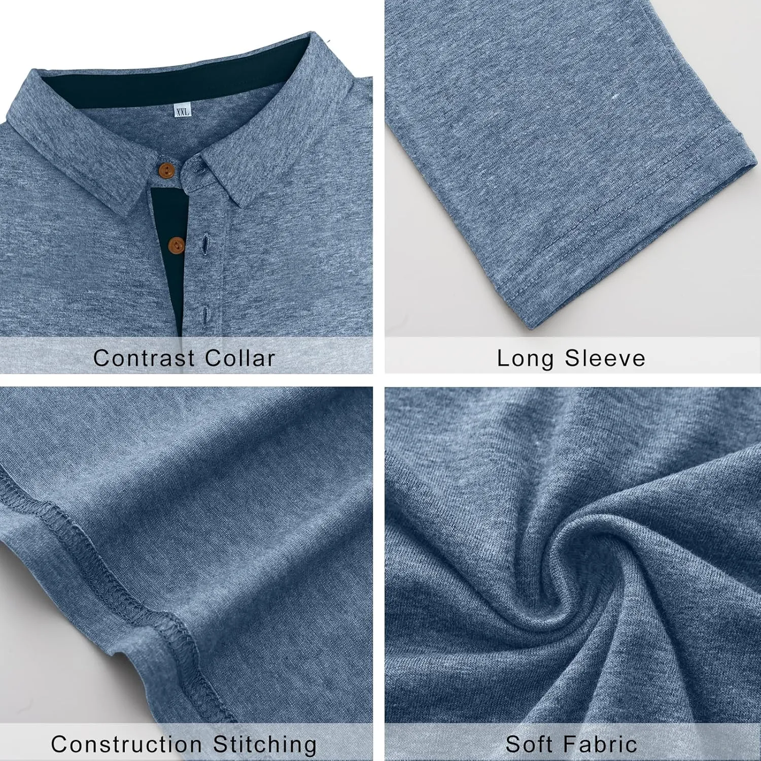PEGENO Mens Polo Short/Long Sleeve Shirt Classic Button Basic Solid Color Designed Collared Polo Shirt Fashion Casual Shirts