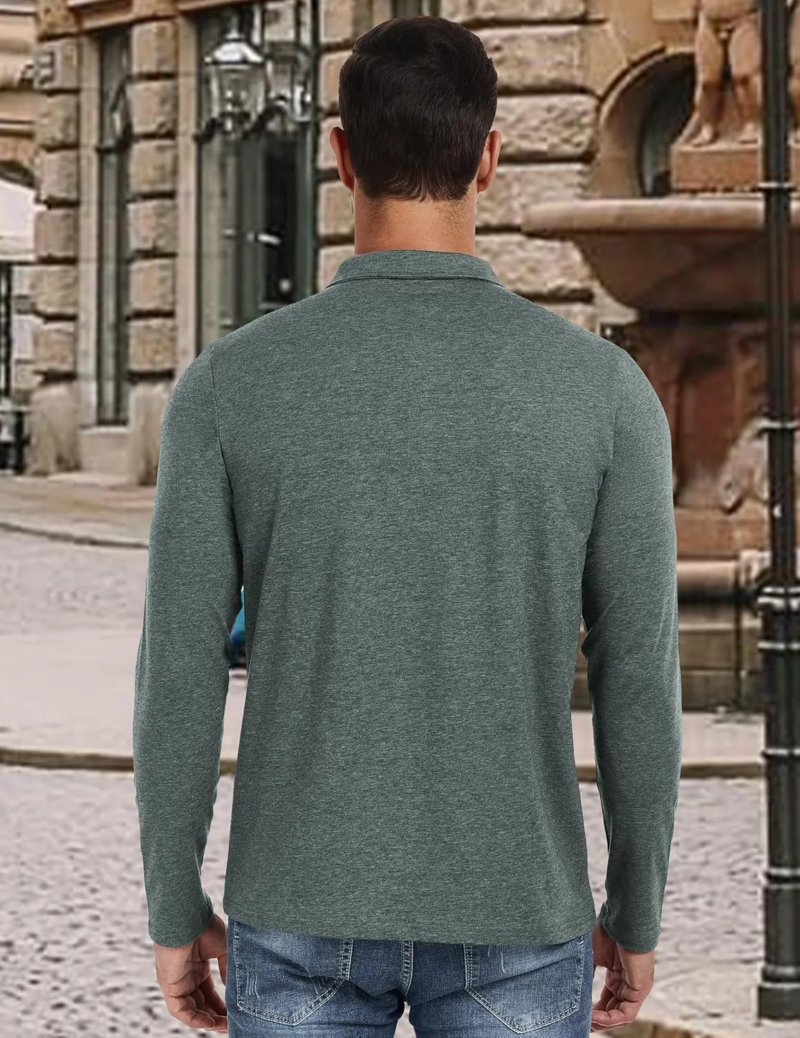 PEGENO Mens Polo Short/Long Sleeve Shirt Classic Button Basic Solid Color Designed Collared Polo Shirt Fashion Casual Shirts