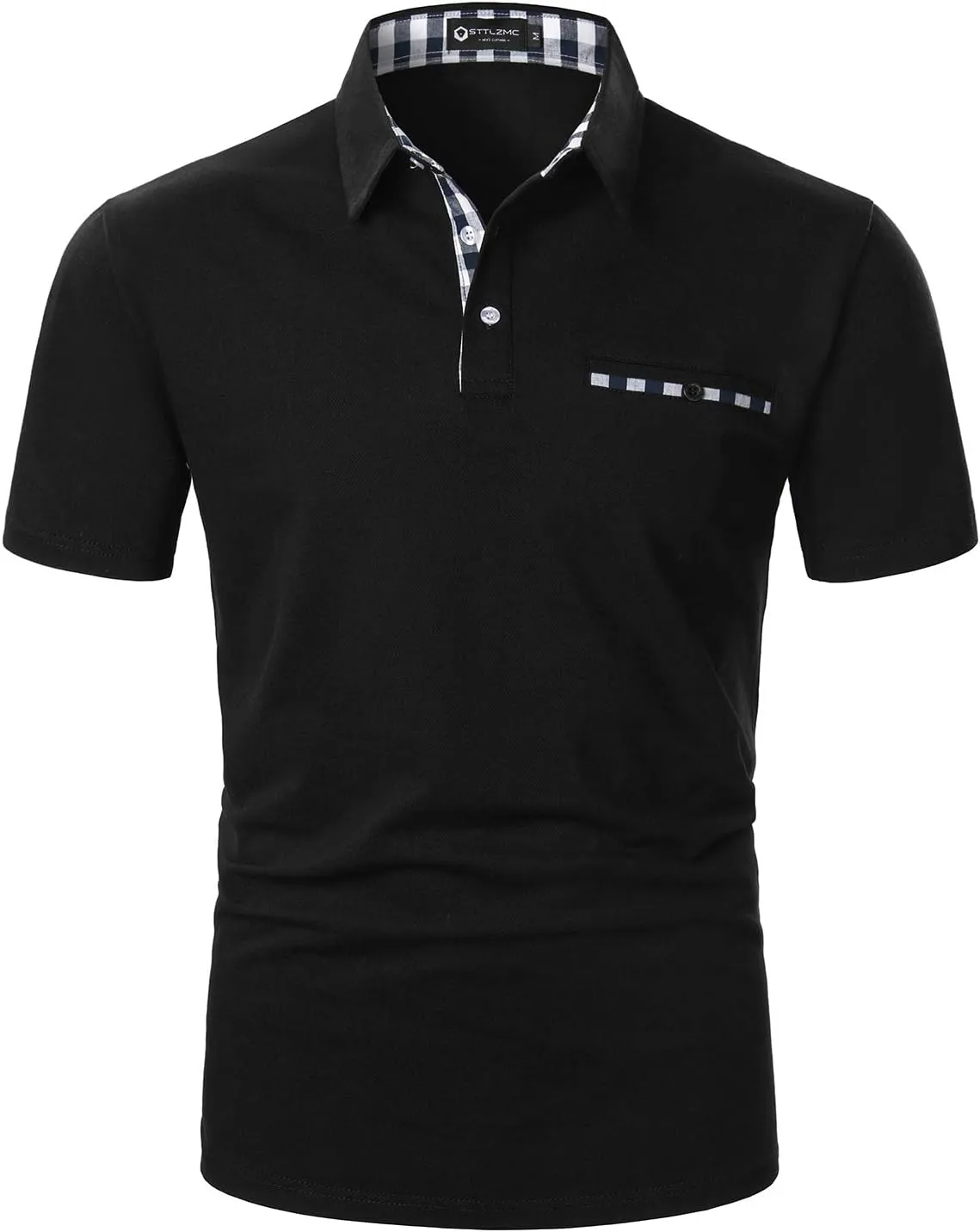 Polo Shirts for Men Short Sleeve Casual Fit Plaid Collar T-Shirts