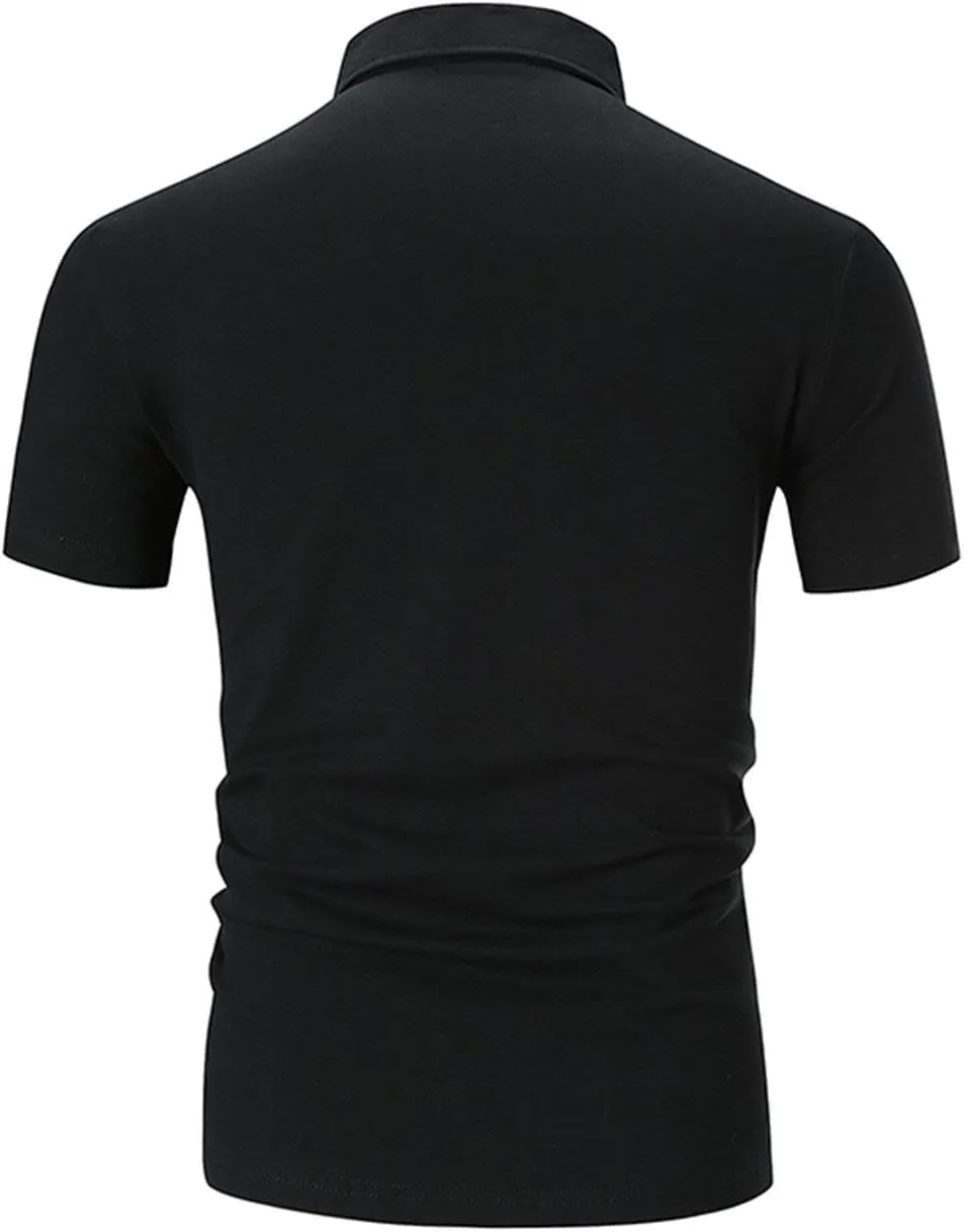 Polo Shirts for Men Short Sleeve Casual Fit Plaid Collar T-Shirts