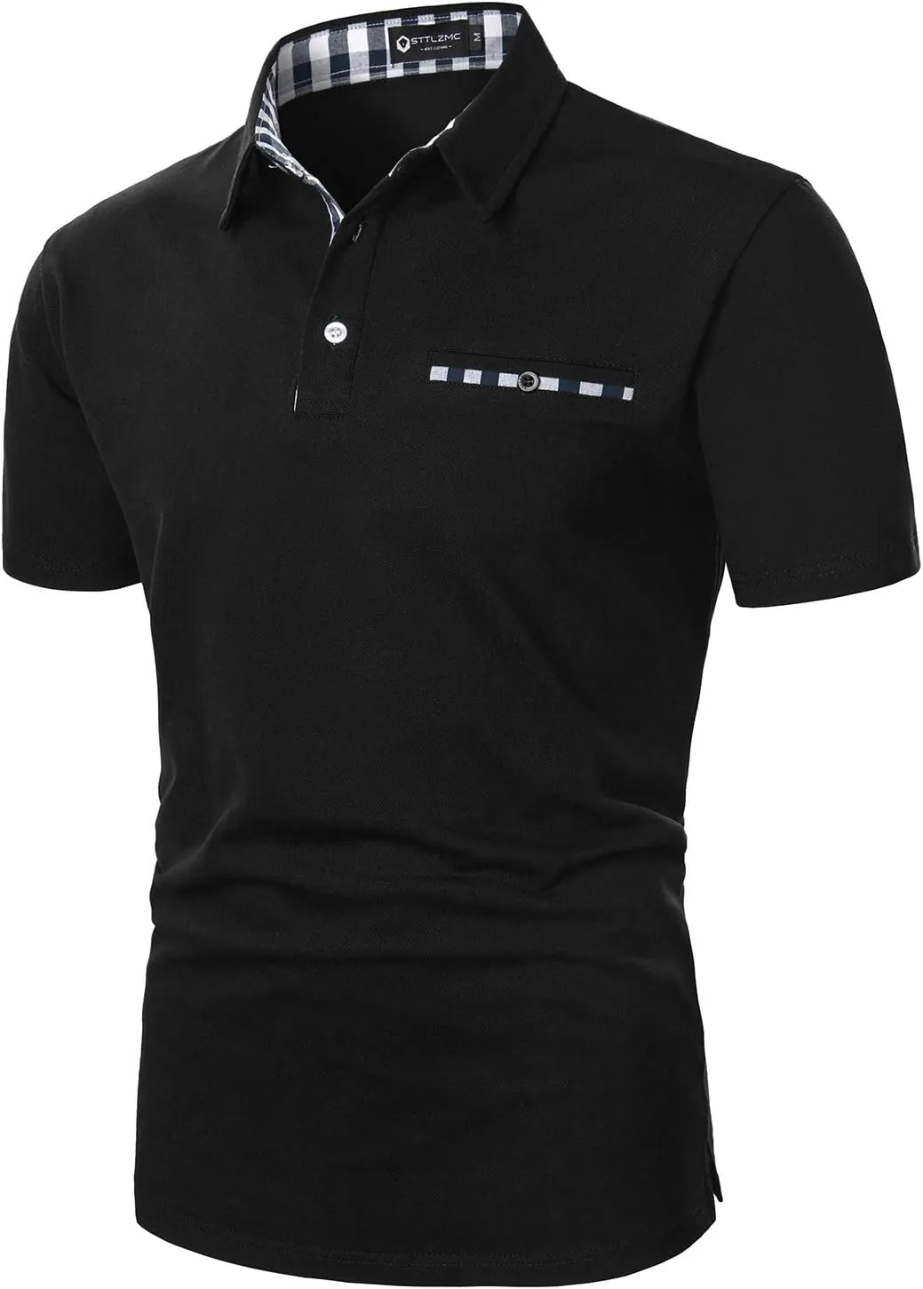 Polo Shirts for Men Short Sleeve Casual Fit Plaid Collar T-Shirts