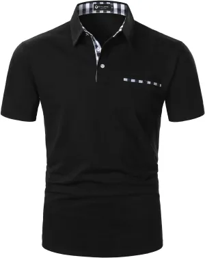 Polo Shirts for Men Short Sleeve Casual Fit Plaid Collar T-Shirts