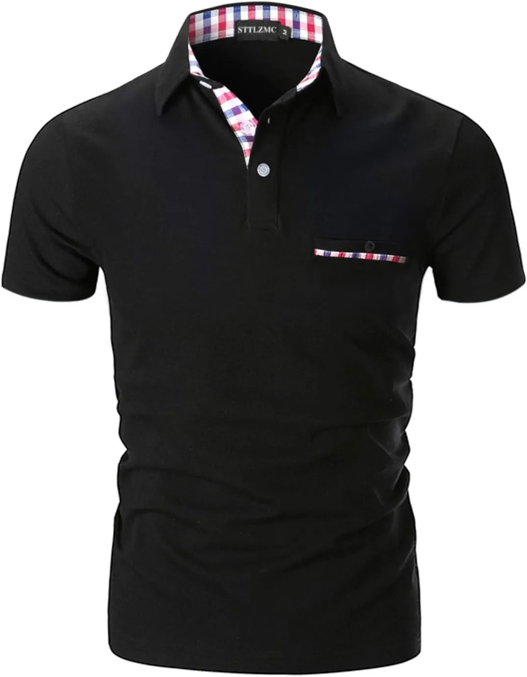 Polo Shirts for Men Short Sleeve Casual Fit Plaid Collar T-Shirts