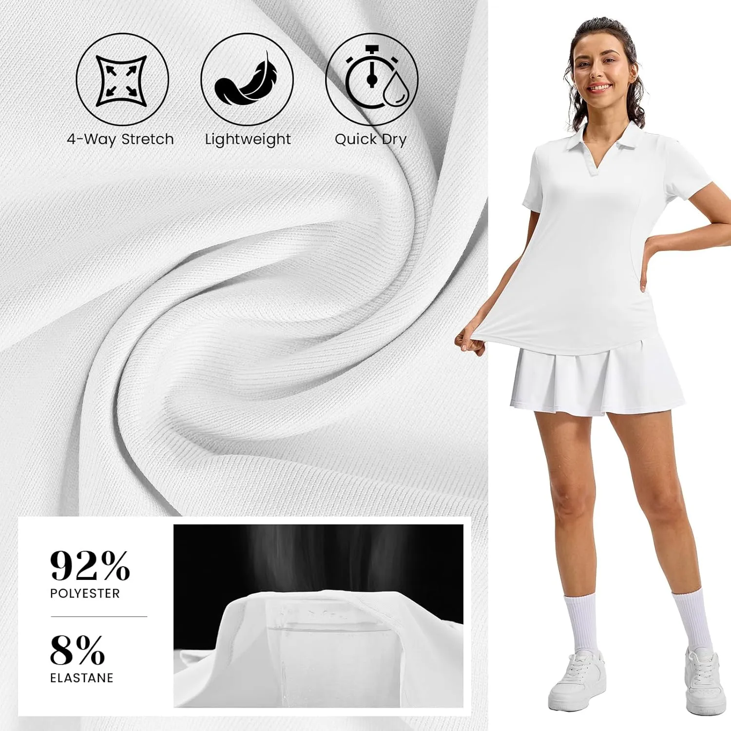 Rdruko Women's Golf Shirts Short Sleeve Polo Tennis V Neck Collared Shirts Dry Fit