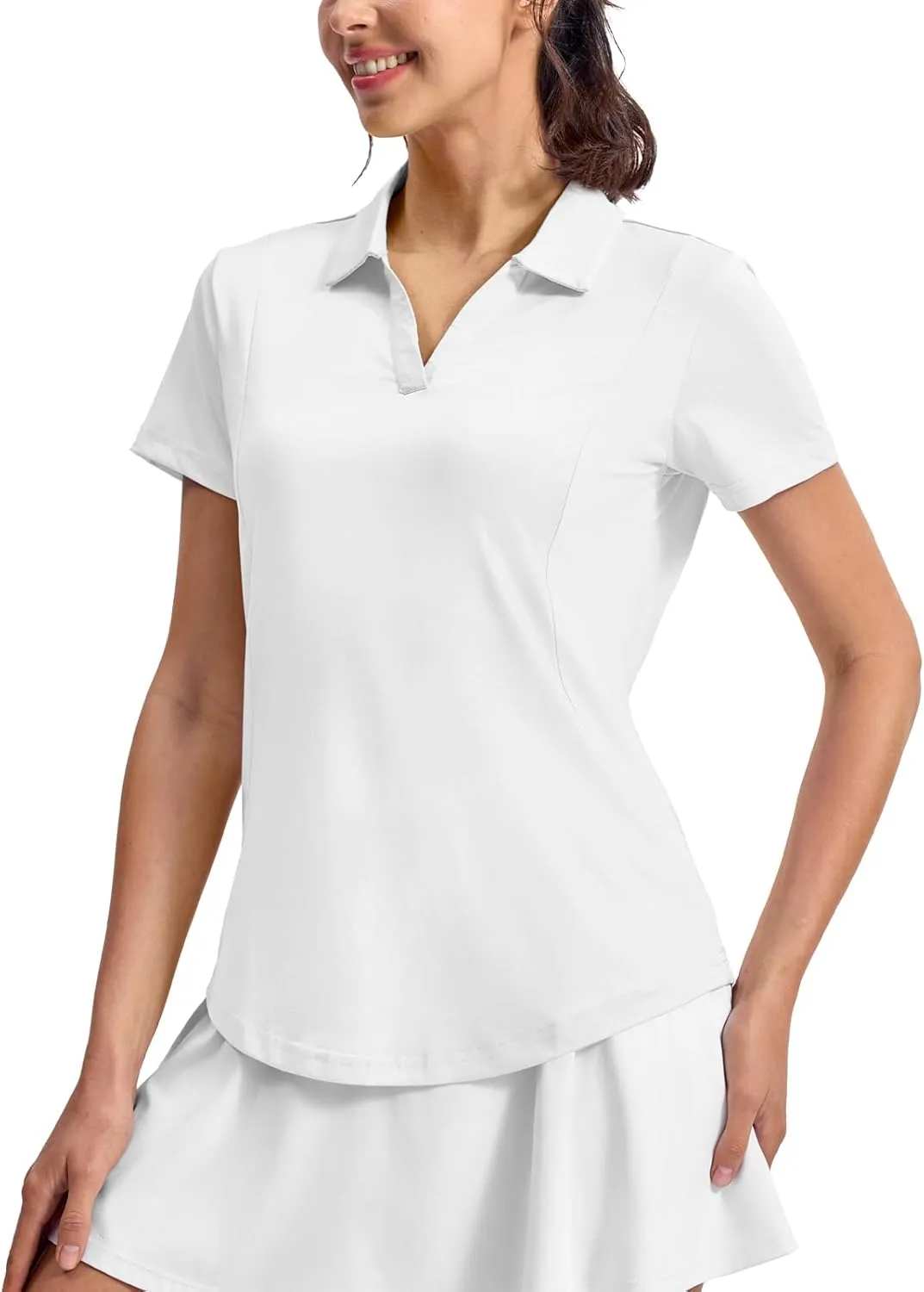 Rdruko Women's Golf Shirts Short Sleeve Polo Tennis V Neck Collared Shirts Dry Fit