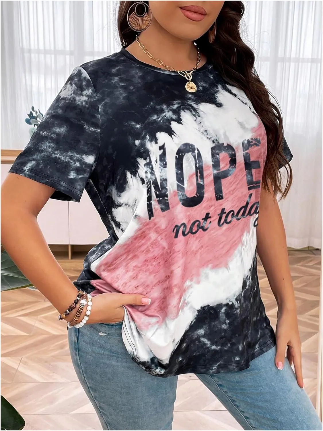 SOLY HUX Women's Plus Size Tie Dye Tops Short Sleeve Graphic T Shirts Crew Neck Summer Tees