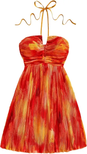SOLY HUX Women's Tie Dye Cami Dress Halter Backless Sleeveless A Line Short Summer Dresses Sundress
