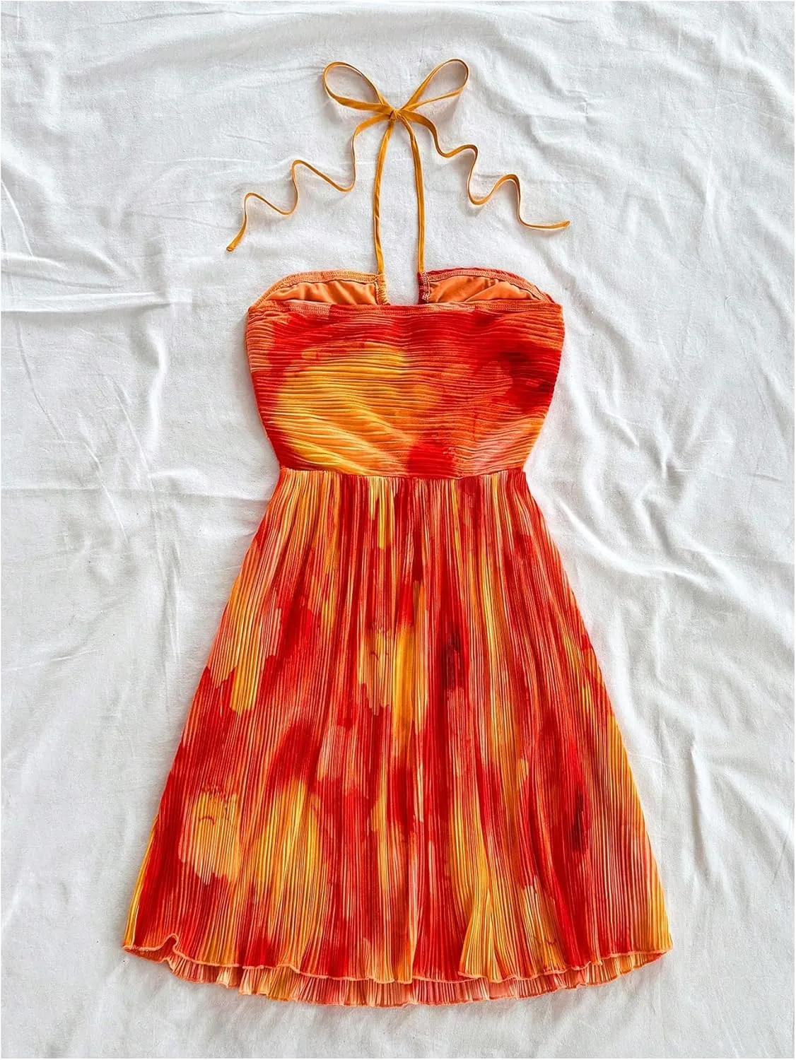 SOLY HUX Women's Tie Dye Cami Dress Halter Backless Sleeveless A Line Short Summer Dresses Sundress