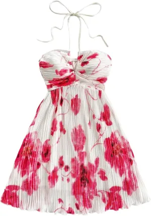 SOLY HUX Women's Tie Dye Cami Dress Halter Backless Sleeveless A Line Short Summer Dresses Sundress