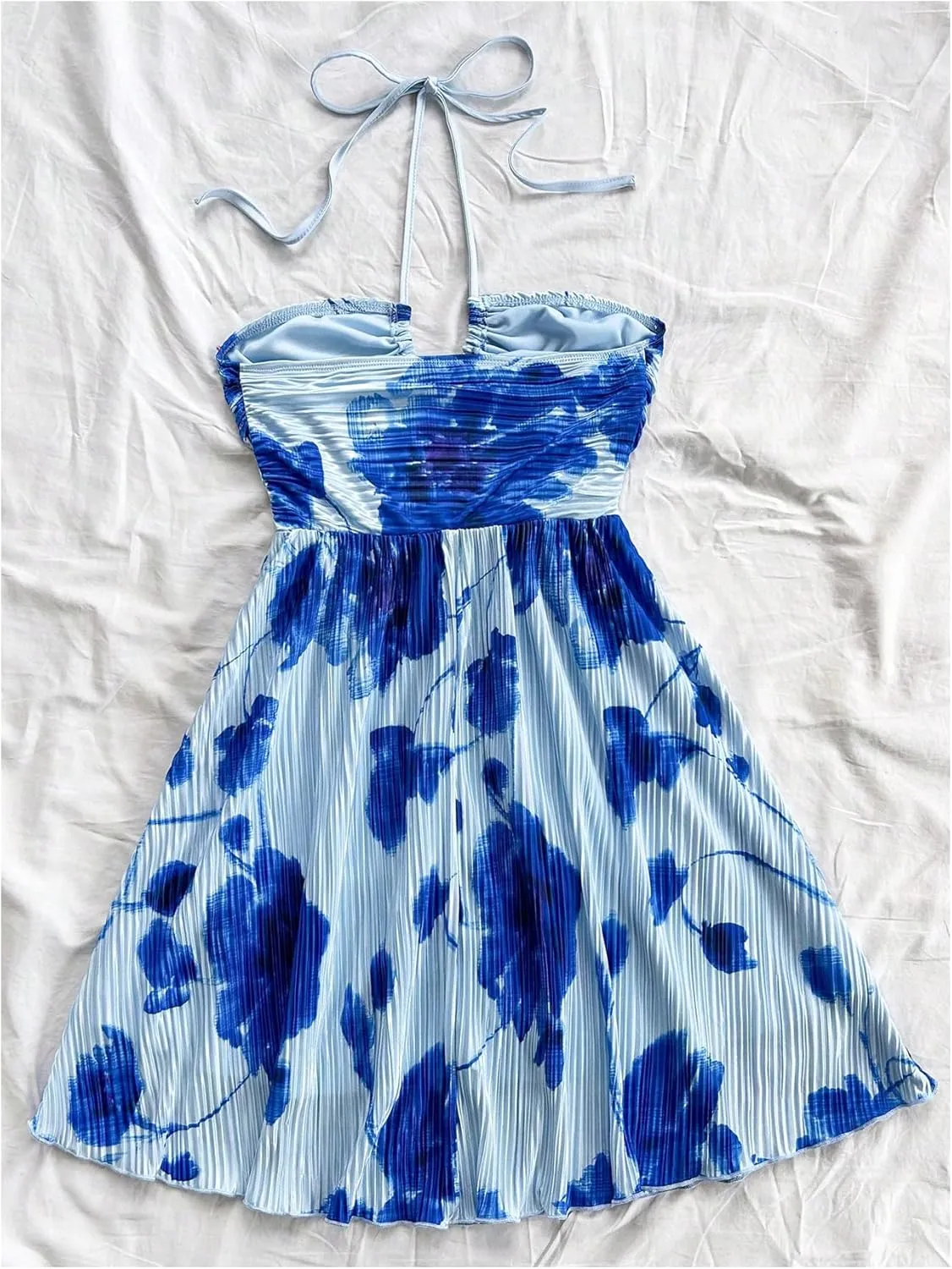 SOLY HUX Women's Tie Dye Cami Dress Halter Backless Sleeveless A Line Short Summer Dresses Sundress
