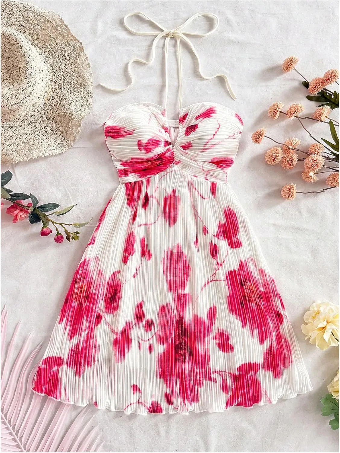 SOLY HUX Women's Tie Dye Cami Dress Halter Backless Sleeveless A Line Short Summer Dresses Sundress