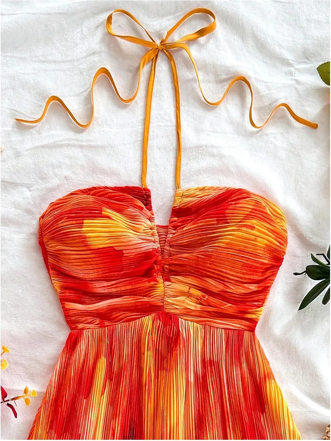 SOLY HUX Women's Tie Dye Cami Dress Halter Backless Sleeveless A Line Short Summer Dresses Sundress