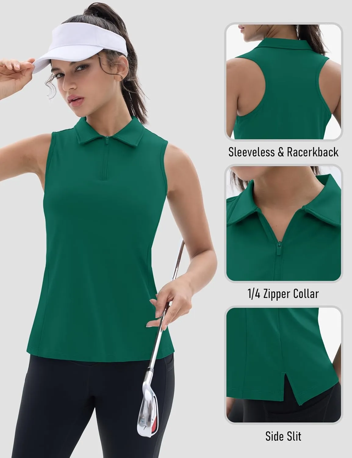 TACVASEN Womens Golf Shirts Sleeveless Racerback Polo Shirt UPF 50  Zip Up Moisture Wicking Workout Tennis Athletic Tank Tops