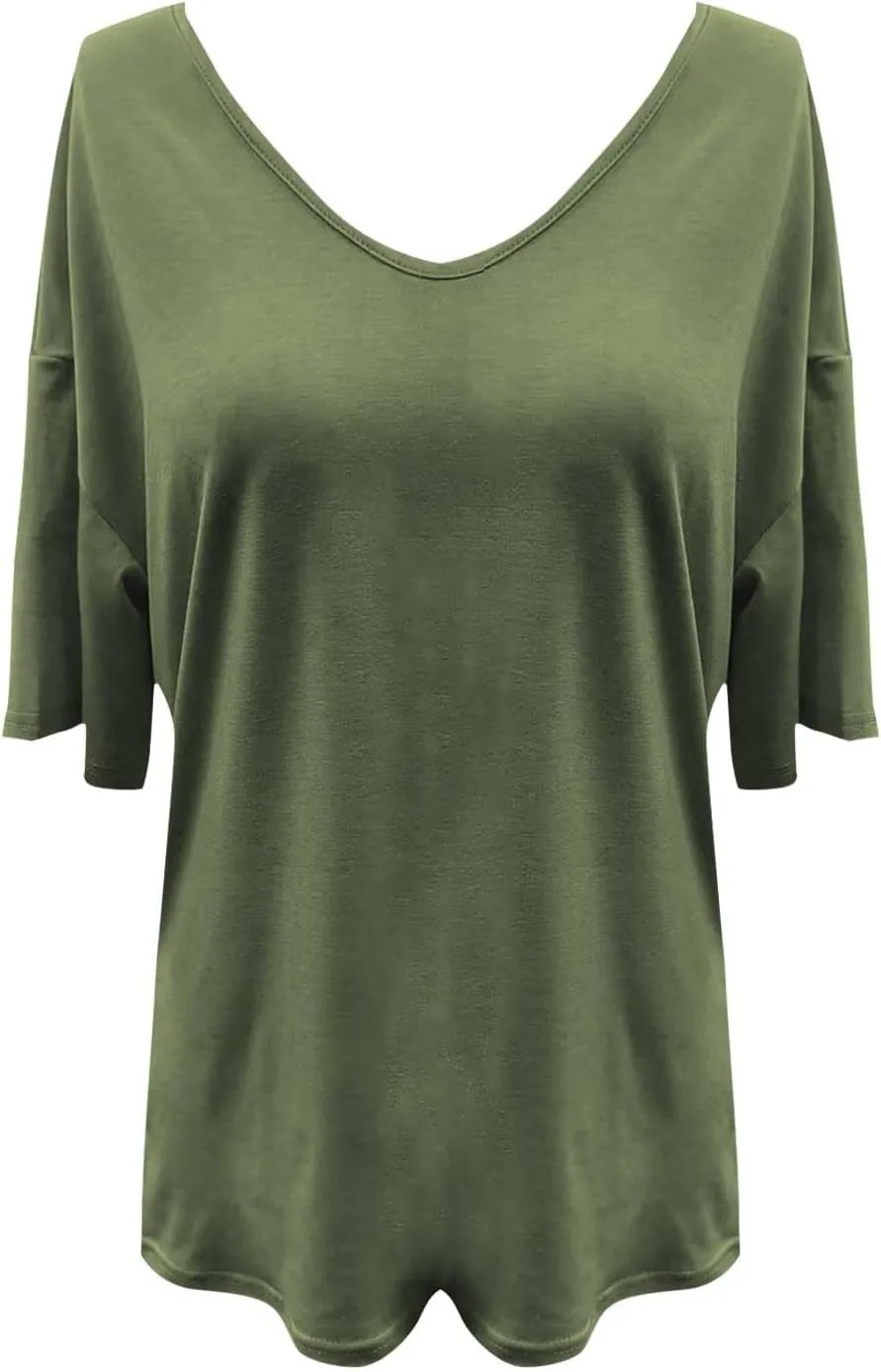 Tranquilm T Shirts, Tranquilm Women's Solid Color V-Neck Casual 2025 Summer Short Sleeve Loose Fit Tees Casual Tops