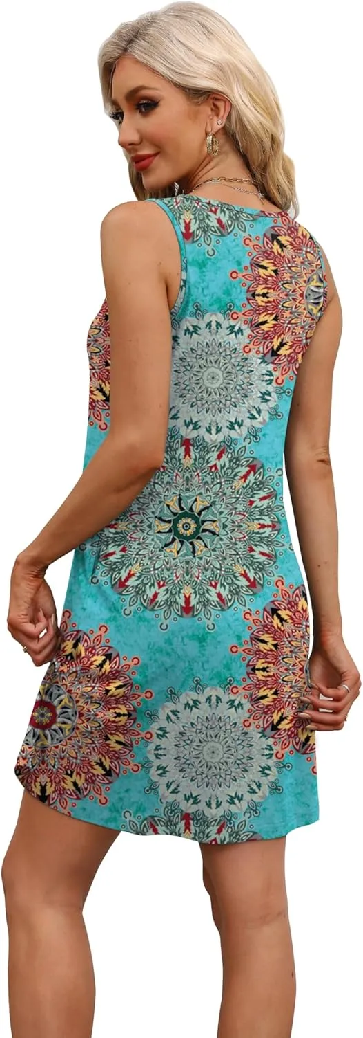 WEESO Womens Summer Dresses Loose U Neck Sleeveless Sundresses Dress with Pockets