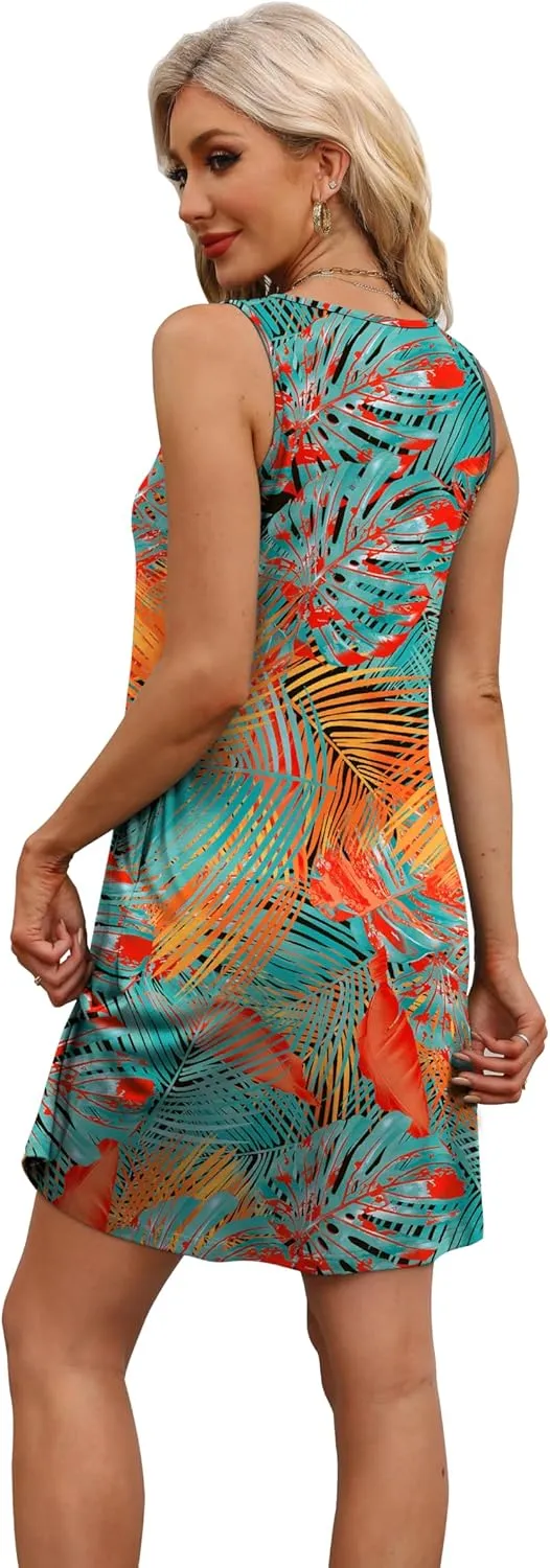 WEESO Womens Summer Dresses Loose U Neck Sleeveless Sundresses Dress with Pockets