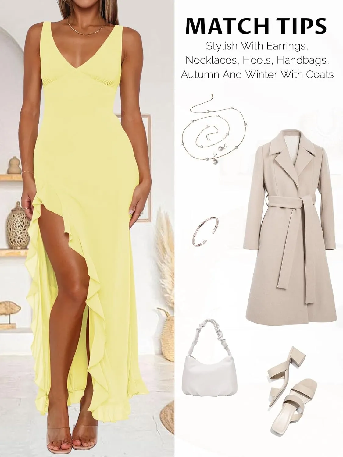 Women Sexy V Neck Sleeveless Mesh Ruffle Hem Bodycon Maxi Casual Backless High Slit Cocktail Party Dress