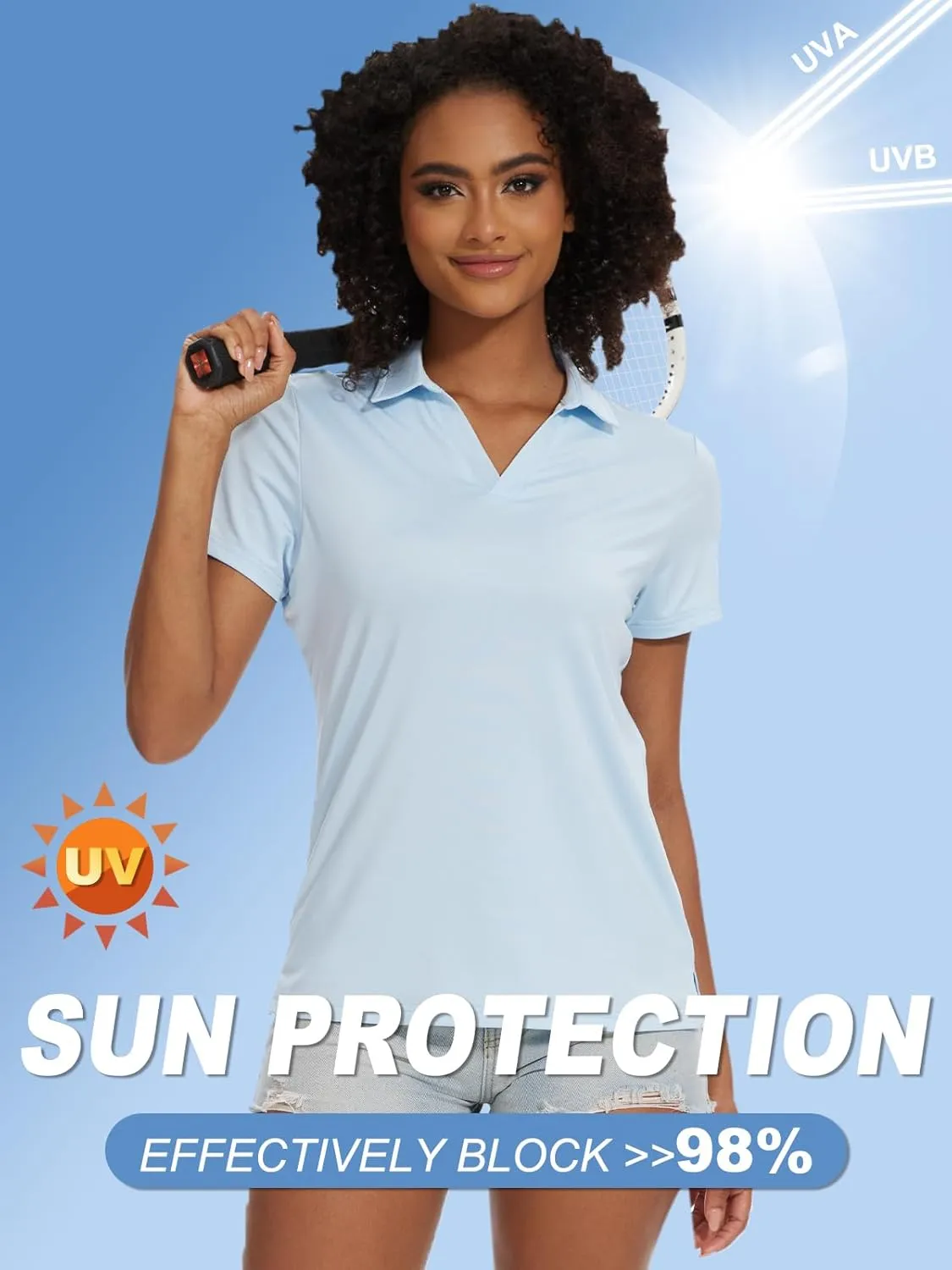 yuyangdpb Women's Golf Polo Shirts Short Sleeve Quick Dry UPF 50  Sun Protection V Neck Tennis Shirt