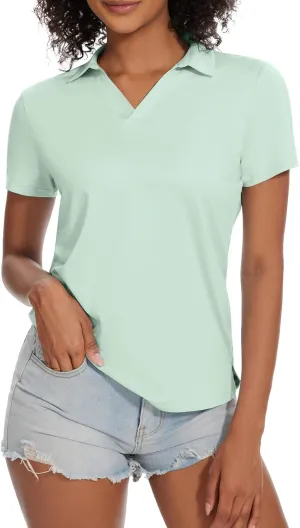 yuyangdpb Women's Golf Polo Shirts Short Sleeve Quick Dry UPF 50  Sun Protection V Neck Tennis Shirt