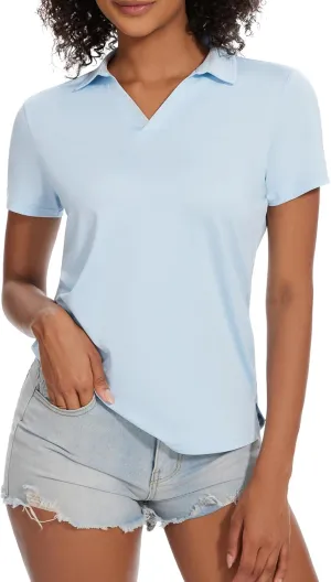 yuyangdpb Women's Golf Polo Shirts Short Sleeve Quick Dry UPF 50  Sun Protection V Neck Tennis Shirt