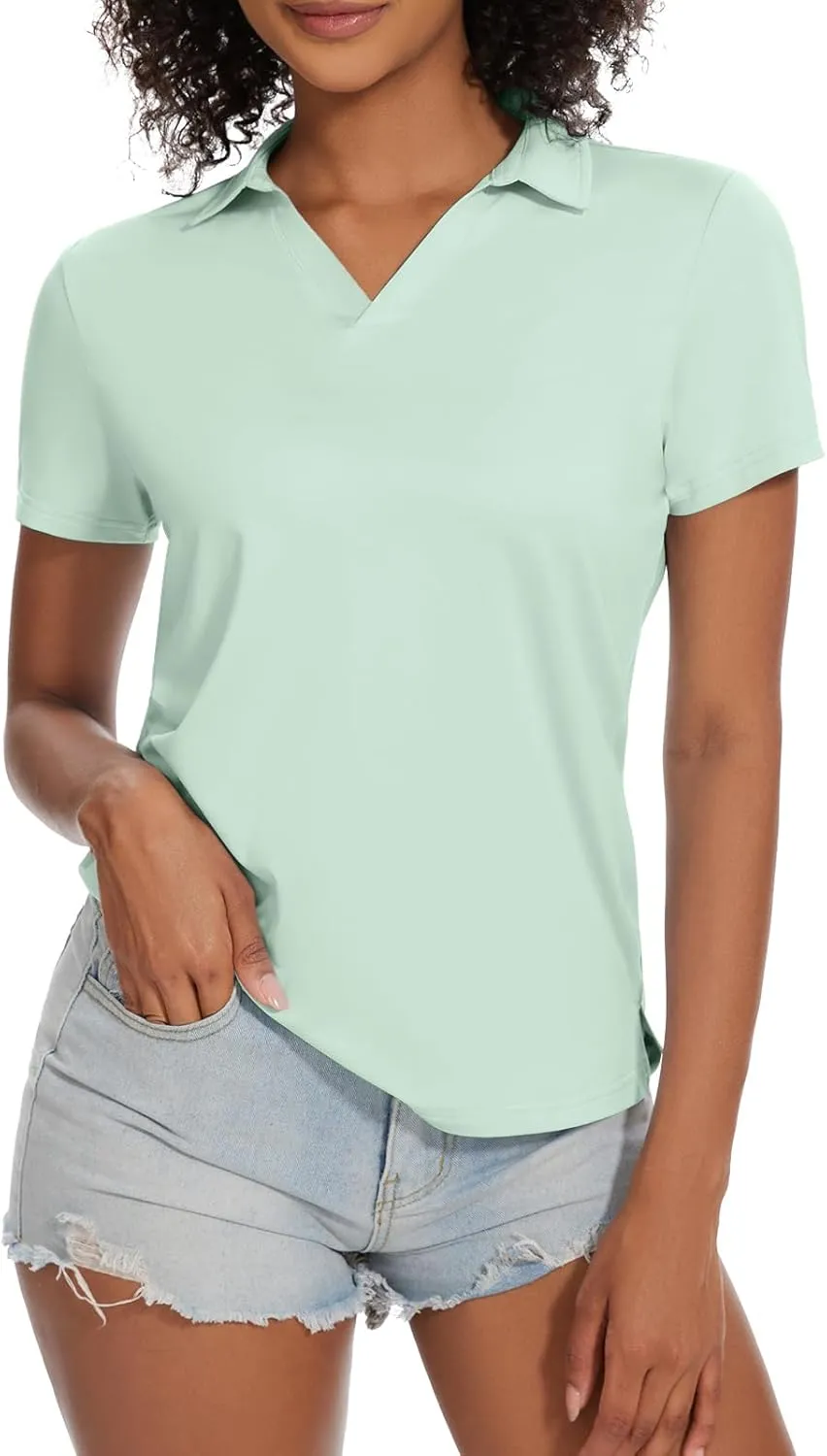yuyangdpb Women's Golf Polo Shirts Short Sleeve Quick Dry UPF 50  Sun Protection V Neck Tennis Shirt